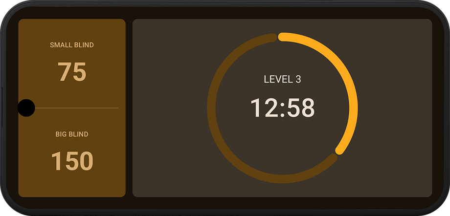 Playing screen showing current level, timer, and blinds.